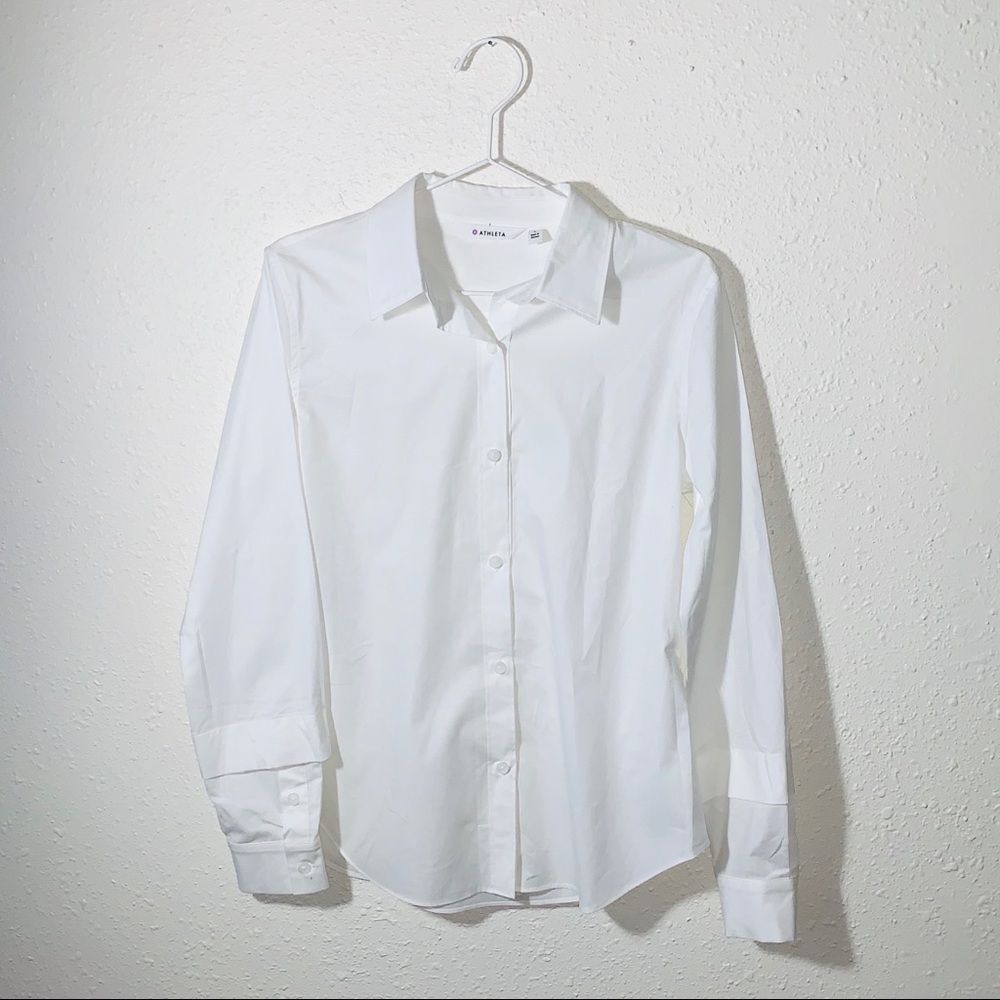 NWOT Athleta White Button Down Blouse (sz: L)